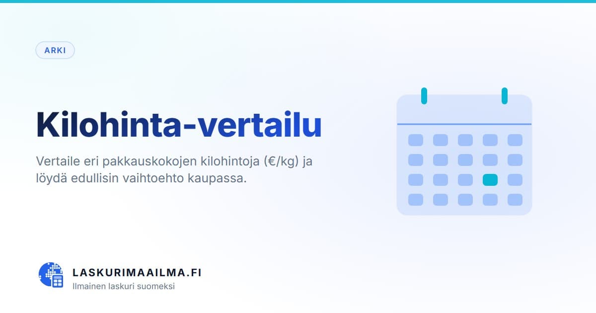 Kilohinta-vertailu – Vertaile eri pakkauskokojen kilohintoja (€/kg) ja löydä edullisin vaihtoehto kaupassa