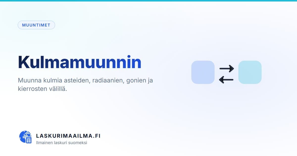 Kulmamuunnin – Muunna kulmia asteiden, radiaanien, gonien ja kierrosten välillä