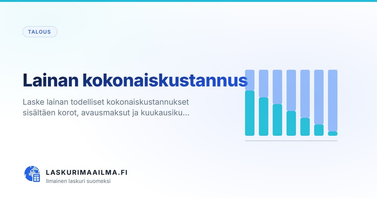 Lainan kokonaiskustannus – Laske lainan todelliset kokonaiskustannukset sisältäen korot, avausmaksut ja kuukausiku…