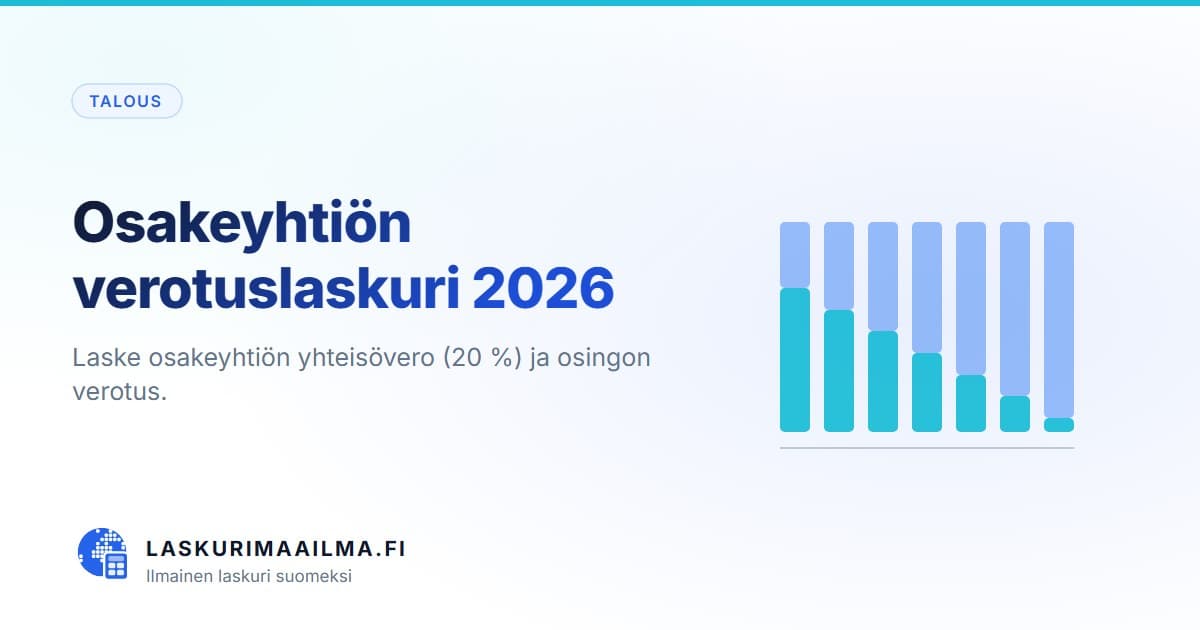 Osakeyhtiön verotuslaskuri 2026 – Laske osakeyhtiön yhteisövero (20 %) ja osingon verotus