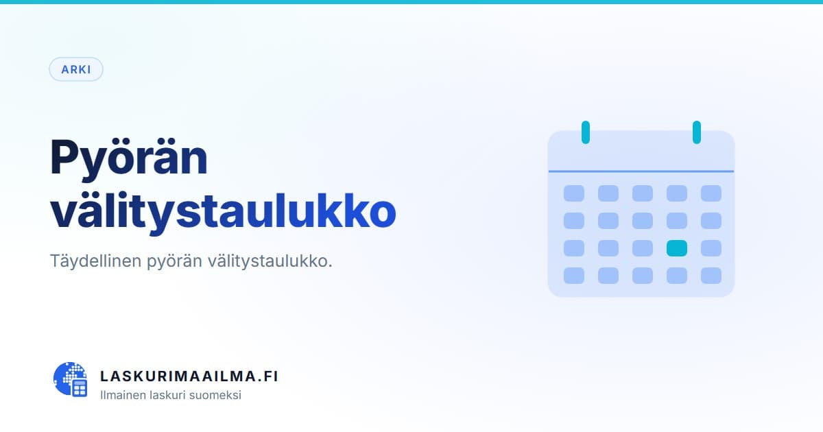 Pyörän välitystaulukko – Täydellinen pyörän välitystaulukko