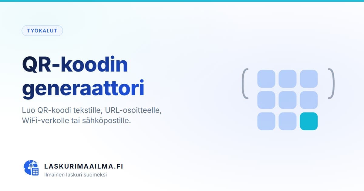 QR-koodin generaattori – Luo QR-koodi tekstille, URL-osoitteelle, WiFi-verkolle tai sähköpostille