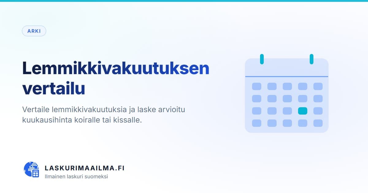 Lemmikkivakuutuksen vertailu – Vertaile lemmikkivakuutuksia ja laske arvioitu kuukausihinta koiralle tai kissalle