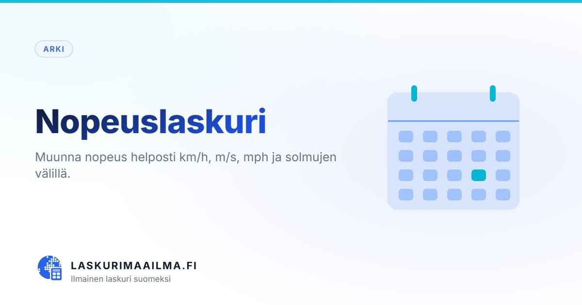Nopeuslaskuri – Muunna nopeus helposti km/h, m/s, mph ja solmujen välillä