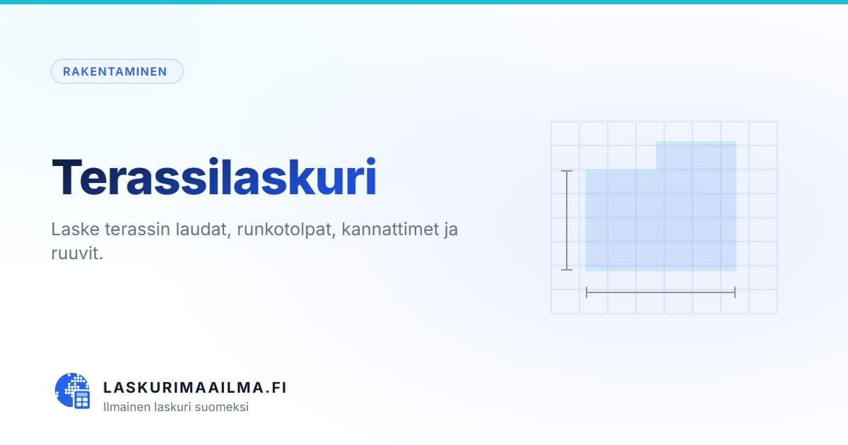 Terassilaskuri – Laske terassin laudat, runkotolpat, kannattimet ja ruuvit