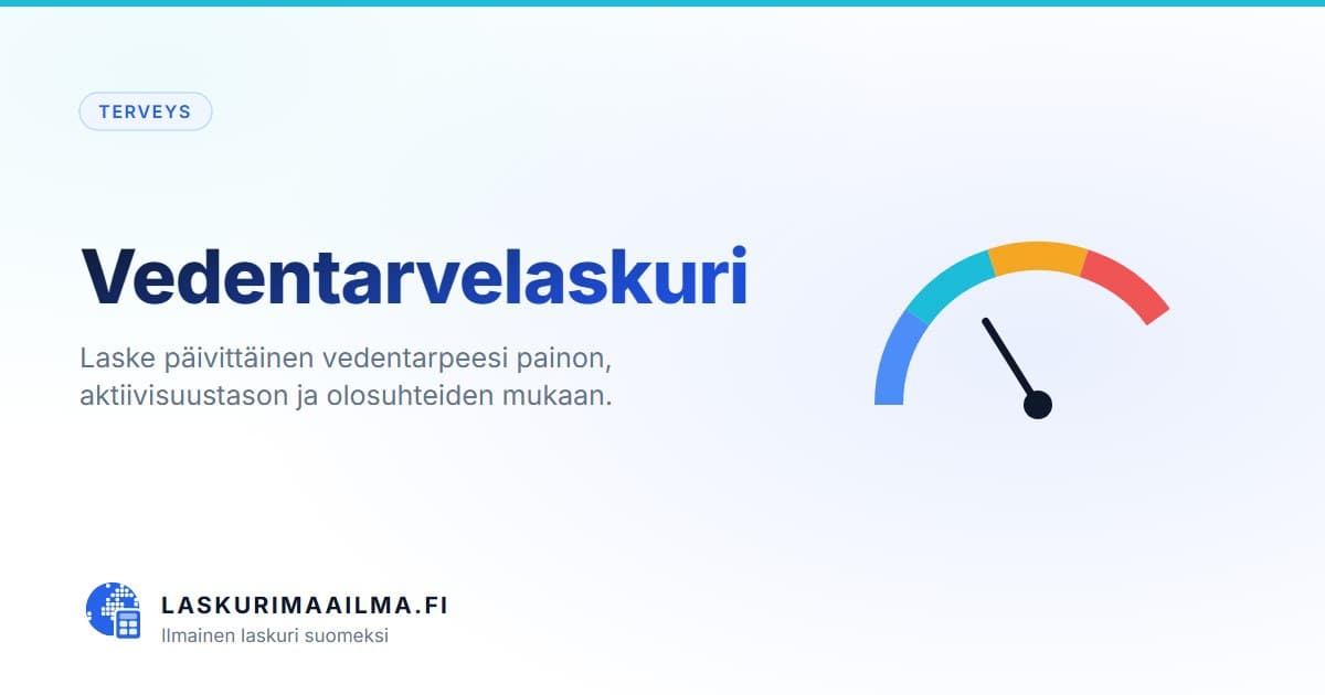 Vedentarvelaskuri – Laske päivittäinen vedentarpeesi painon, aktiivisuustason ja olosuhteiden mukaan